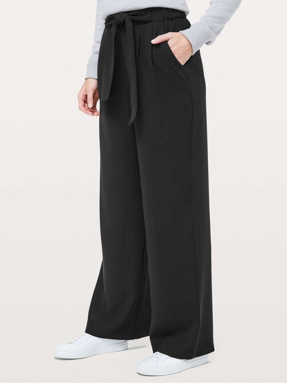 Lululemon Noir High Rise Pant Woven Black Wide Leg Belted Pants Size 2